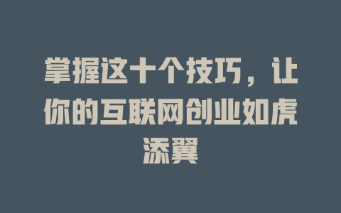 掌握这十个技巧，让你的互联网创业如虎添翼 - deepseek培训教程-deepseek培训教程