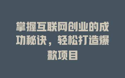 掌握互联网创业的成功秘诀，轻松打造爆款项目 - deepseek培训教程-deepseek培训教程