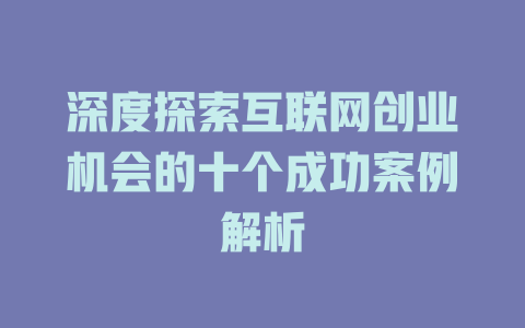 深度探索互联网创业机会的十个成功案例解析 - deepseek培训教程-deepseek培训教程